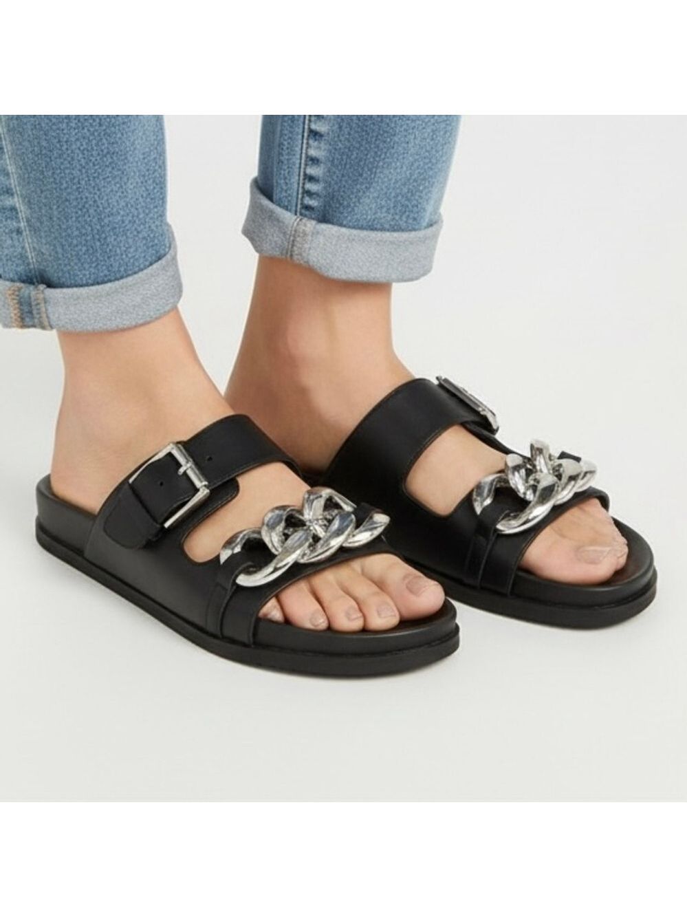 MARC FISHER Black Leather Fresno Slide Sandal Size 8M